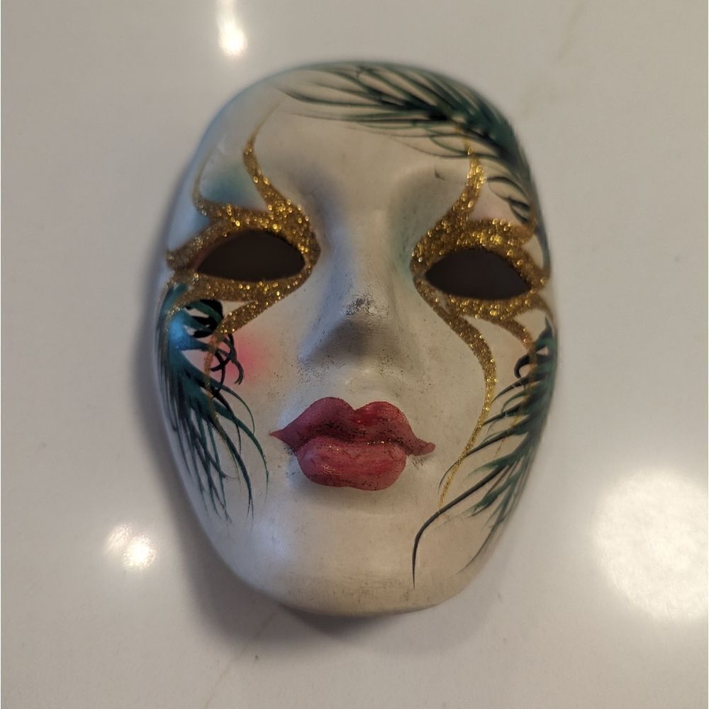 Vintage Italian Ceramic Venetian Glitter Mardi Gras Wall Decor Mask - Picture 6 of 6